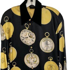 Escada by Margaretha Ley Sik Blouse-Pocket Watch Print-Size 38-Germany